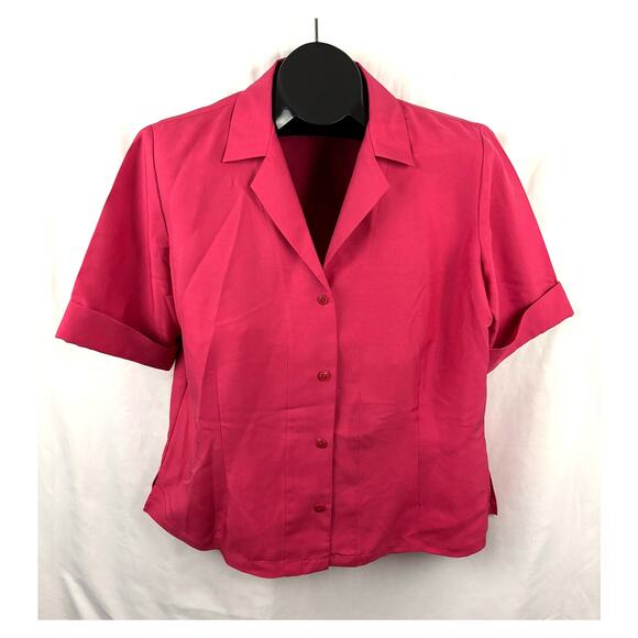 VTG Pink Silk Blouse Button Up Short Sleeve Barry Bricken LARGE - Picture 1 of 9